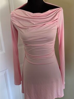 Pink Long-Sleeve Cowl Neck Women’s Dress